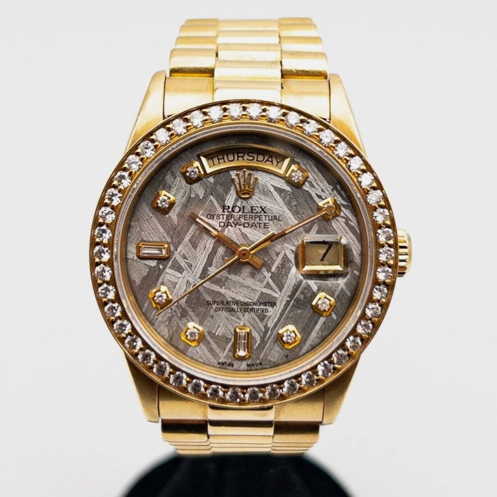 ROLEX Mens President 18k Yellow Gold 3ct Diamond METEORITE